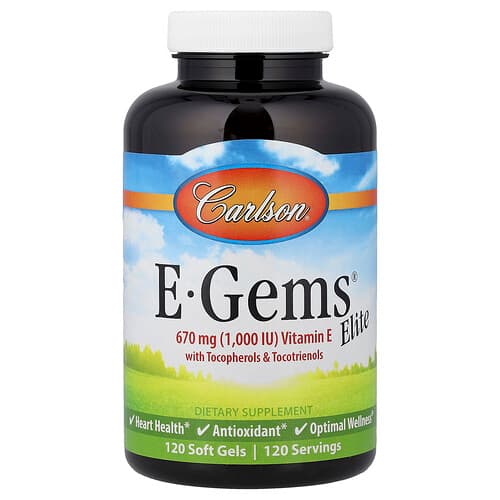 Carlson, E-Gems® Elite, Vitamin E with Tocopherols & Tocotrienols, 120 Soft Gels