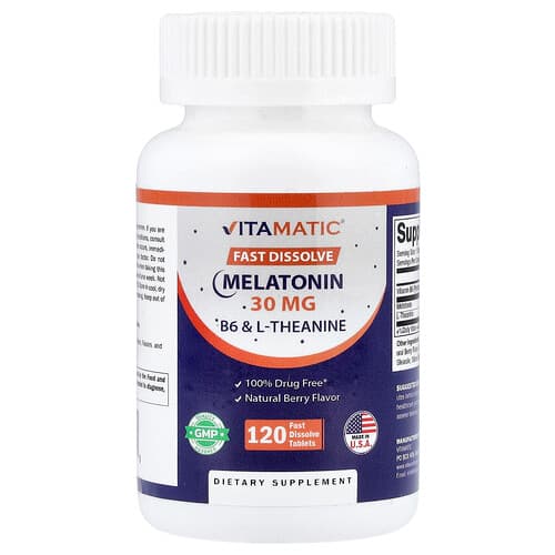 Vitamatic, Melatonin, B6 & L-Theanine, Natural Berry, 120 Fast Dissolve Tablets